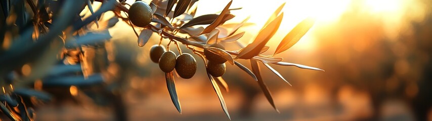 a close-up of an olive tree branch with ripe olives, set against the backdrop of an expansive olive 