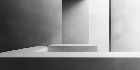 Poster - Abstract image showcasing minimalist architecture with geometric shapes and monochrome tones, highlighting modern design elements.