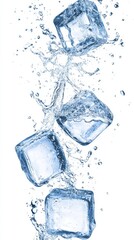 Poster - A splash of water with ice cubes in it. Concept of freshness and coolness, as if the viewer is experiencing a refreshing drink on a hot day