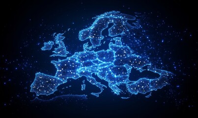Wall Mural - european telecommunication and data transfer networks with global internet connectivity for communic