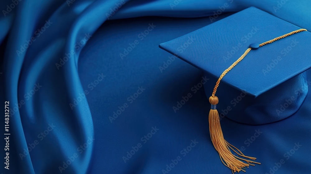 Blue graduation cap with tassel on a blue background. Stock Photo ...