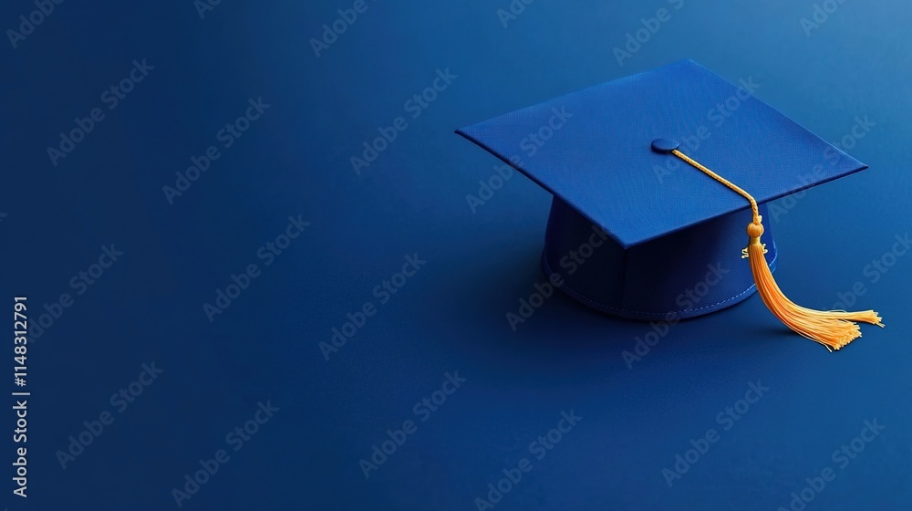 Blue graduation cap with tassel on a blue background. Stock Photo ...