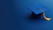 © YONG - Blue graduation cap with tassel on a blue background.