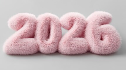 Poster - Fluffy Light Pink Figure Representing the Year Shaped in Soft Playful Numbers on a Gray Background