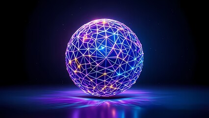 Poster - 3D globe sphere with a glowing blue light in the dark, featuring a digital network design and a space-like pattern