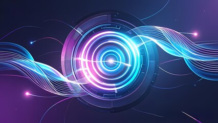 Poster - Futuristic Abstract Design with Glowing Circles and Waves