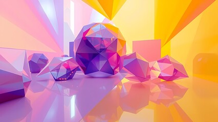 Poster - Abstract colorful geometric design with triangles and diamond shapes, featuring vibrant colors and crystal-like textures, perfect for a modern wallpaper or decorative art