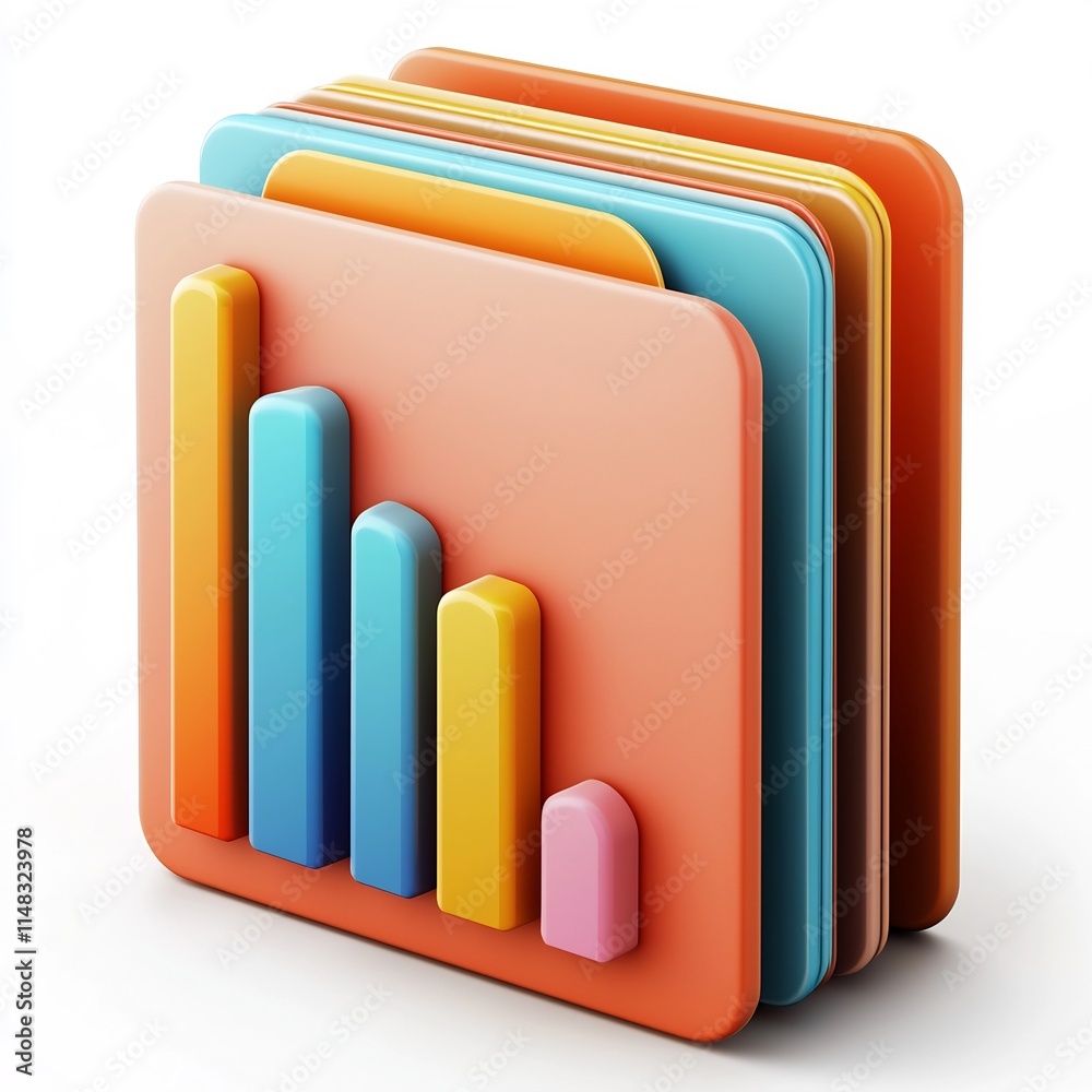 Colorful 3D Folder Icon with Bar Graph File Inside on White Background ...