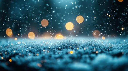 Wall Mural - Sparkling blue winter night scene with bokeh lights and falling snow.