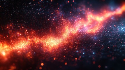 Wall Mural - Abstract cosmic nebula with glowing orange and blue particles.