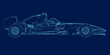 © German Ovchinnikov - Contour of a F1 race car. Formula 1 Vector blueprint isolated on a blue background. Side view. 3D