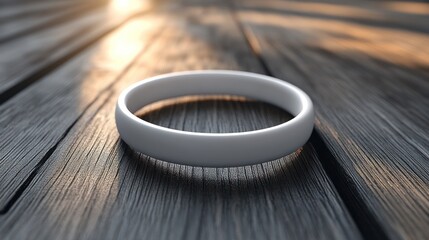 Wall Mural - white silicone ring on dark wood.