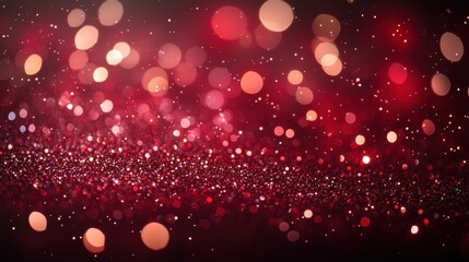 Wall Mural - Red glitter bokeh background with sparkling lights and blurry circles.