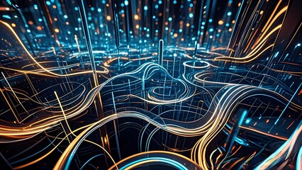 Poster - Futuristic abstract background with glowing lines and blue energy waves