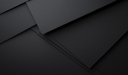 Poster - Image shows overlapping dark grayblack textured paper sheets forming geometric shapes. Minimalist, abstract design with subtle shadow effects. Modern and stylish.