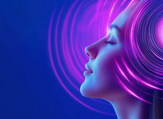Poster - Woman in profile surrounded by vibrant light patterns