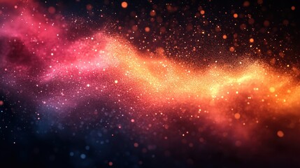 Wall Mural - abstract cosmic nebula with red, orange, and blue glowing particles.
