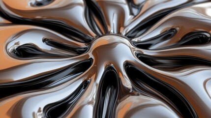 Wall Mural - Abstract Metallic Fluid Flower Design - 3D Rendered Chrome Texture