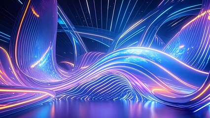 Poster - Futuristic abstract background with glowing stars, colorful waves, and dynamic energy patterns