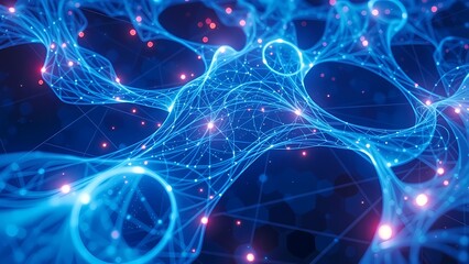 Poster - Futuristic glowing blue abstract background with wavy lines and stars