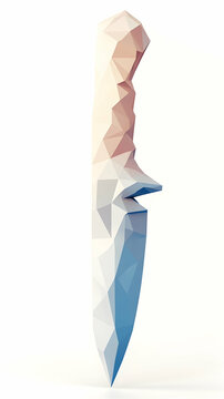 Low-poly knife model, digital design, white background, 3D render, game asset.