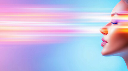 Poster - Woman with colorful light streaks in abstract art setting
