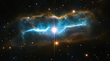 Wall Mural - Bright star at center of nebula, cosmic dust and gas clouds.