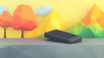 Low-poly phone autumn landscape background website design.