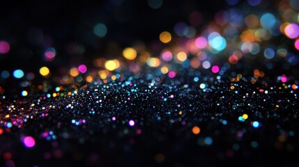 Wall Mural - abstract colorful glitter bokeh lights on dark background.