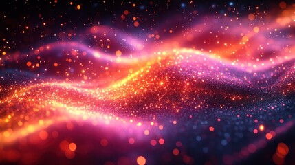 Wall Mural - Abstract glowing particles wave, red, orange, pink, and blue colors.