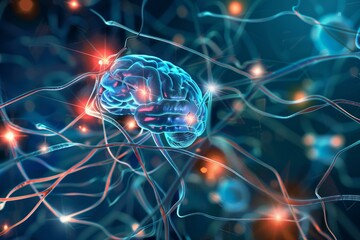 Poster - Human brain showing neurons firing and synapses connecting in neural network
