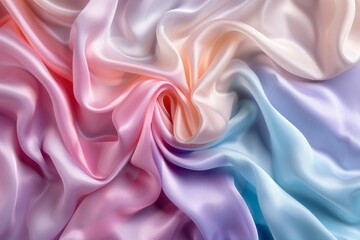 Poster - colorful silk fabric draped in soft, flowing waves showcases a blend of pastel shades and textures