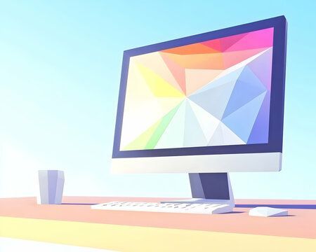 Colorful Desktop Computer Screen, Minimalist Workspace, Bright Background, Design Inspiration.