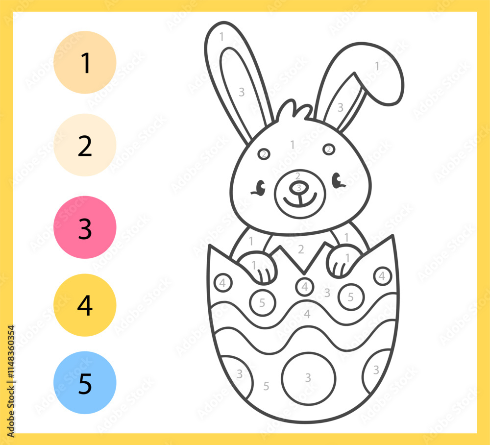 Color by numbers coloring book for kids with cute rabbit in the Easter ...