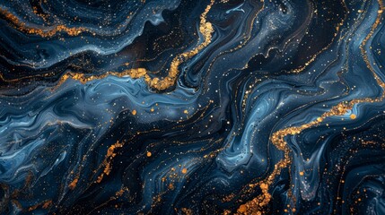 Poster - Abstract swirls of blue and gold create an artistic backdrop for modern design projects