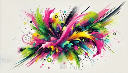 Poster - A dynamic watercolor design featuring abstract brushstrokes and splashes of vibrant neon colors like electric pink, lime green, and bright yellow, ideal for modern art, pop culture designs.