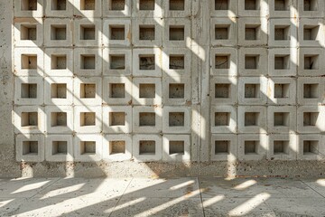 Poster - Sunlight creating shadows on concrete breeze block wall