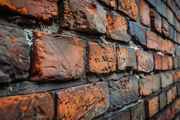 Poster - Close up of an old, weathered brick wall showing signs of age and decay