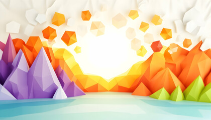 Low poly colorful geometric shapes with bright center, possibly for a background.