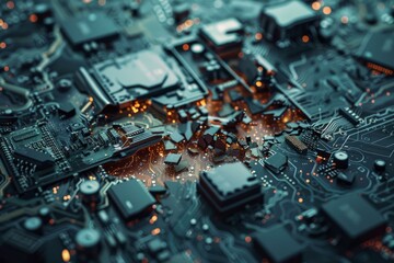 Poster - Exploding circuit board showing data flow and technology