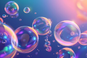 Poster - Colorful soap bubbles floating on a gradient background