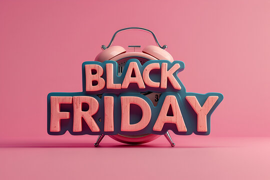 Black friday sale inscription gold letters on a black background, horizontal banner, design template. Copy space, creative background. 3D illustration, 3D design.