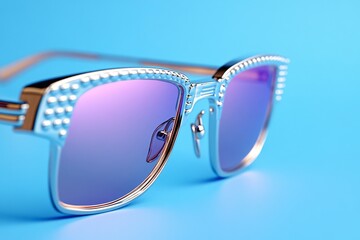 Aufkleber - A hyper-realistic close-up of glasses with anti-reflective lenses, showing detailed light refractions and a polished metal frame