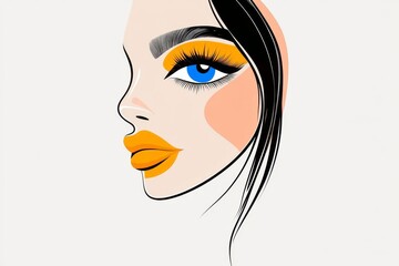 Poster - A minimalist icon of a girl face with abstract shapes for eyes and hair, rendered in bold, monochrome lines