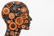 © Thanyarat - A profile view of a human head in silhouette, with animated gears visible inside, symbolizing creativity and intellect