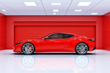 Poster - A sleek, abstract depiction of a luxury car in a garage, drawn in bold, simple lines