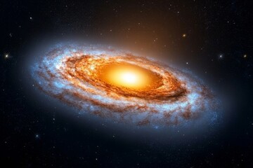 Poster - A supermassive black hole at the center of a galaxy, with swirling light and matter creating a vivid accretion disk