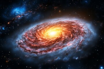 Poster - A supermassive black hole at the center of a galaxy, with swirling light and matter creating a vivid accretion disk