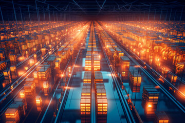 Poster - aerial view of an automated warehouse