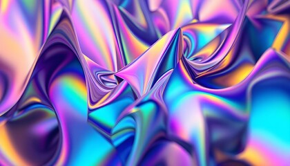 Poster - Abstract iridescent shape, colorful crystal, 3d render.  Glowing and holographic glass shapes isolated on black. Neon light Illuminated Futuristic technology design.